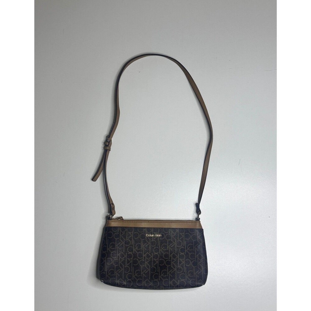 Calvin Klein CK Monogram Crossbody Bag Brown Tan Adjustable Strap